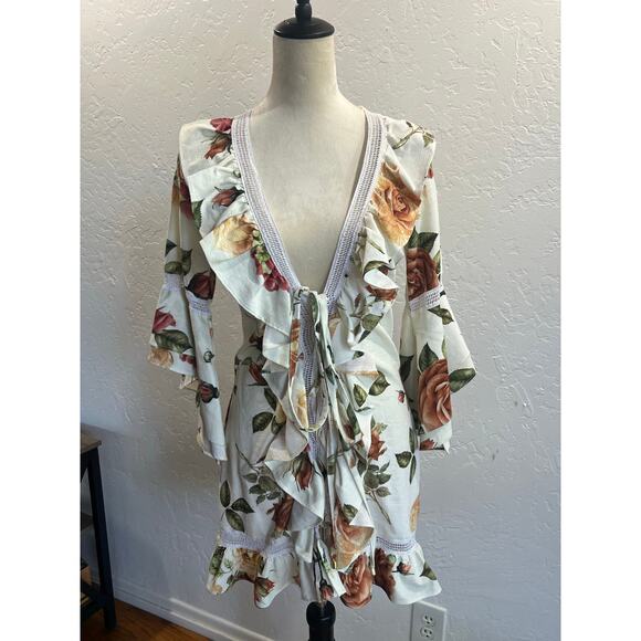 Empress Brasil Isabel Floral Ruffle Mini Dress Tie Front Size S One Size - Picture 13 of 16